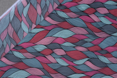 Шелк-атлас набивной 027 Абстракция Серо-розовый - изображение