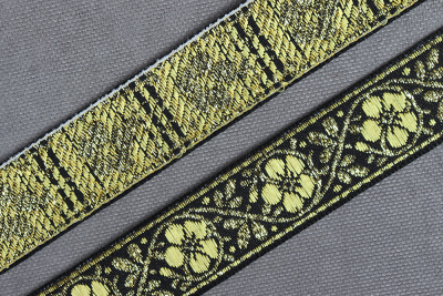 Лента 23мм жаккардовая 9618 Цветок Черный/золото - изображение