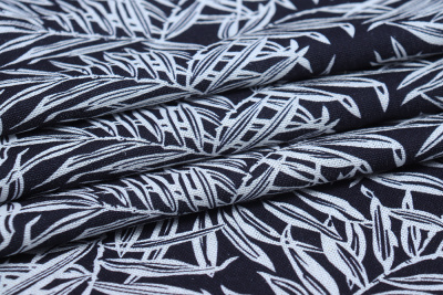 Лен-вискоза 3482 Листья Белый/т.синий - изображение