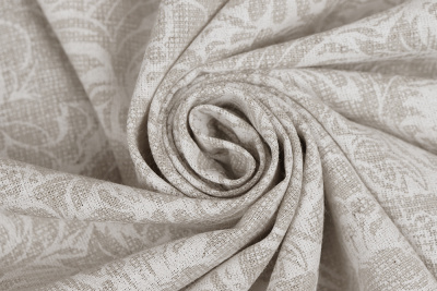 Лен набивной П-25 150 ИВ Белые цветы на сером - изображение