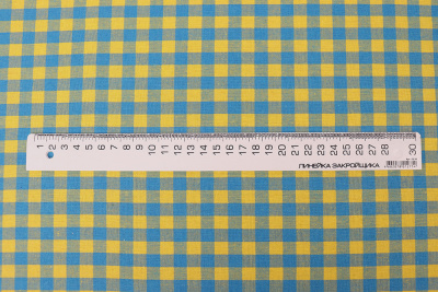 Лен 1454 клетка Желтый/бирюзовый - изображение