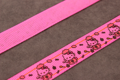 Репсовая лента с рисунком 15мм Hello Kitty Яр.розовый/оранжевый/красный/черный - изображение