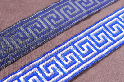 Тесьма жаккардовая 35мм Версаче Синий/Серебро - изображение