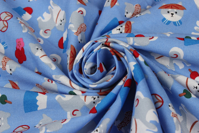 Хлопок набивной Собачки на голубом - изображение