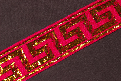 Лента жаккардовая 45мм Версаче с метанитом Золото/розовый - изображение