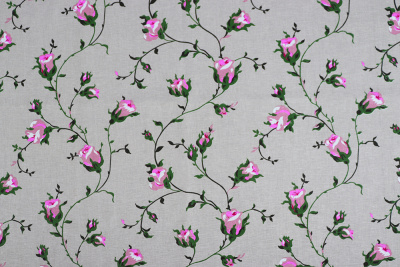 Лён набивной 145 гр/м.кв. Бутоны на сером - изображение