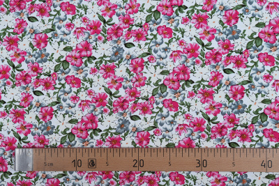 Штапель набивной ANNA 121473 Т.розовые цветы на белом - изображение