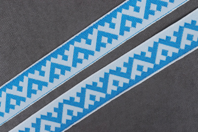 Лента 24мм жаккардовая 8621 Белый/бирюзовый - изображение