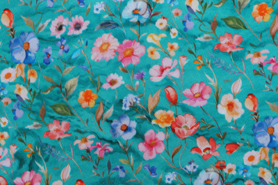 Штапель набивной ANNA 121473 Розовые/голубые цветы - изображение