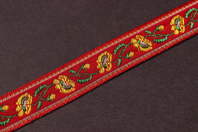 Лента 17мм жаккардовая 9180 Цветы Красный/желтый/зелёный - изображение