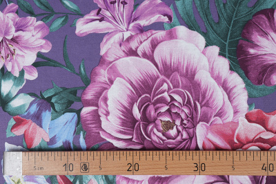 Бязь набивная 220 Ив 120 г/м.кв Букет на фиолетовом - изображение