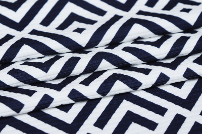 Трикотаж лапша Геометрия Молочный/синий - изображение