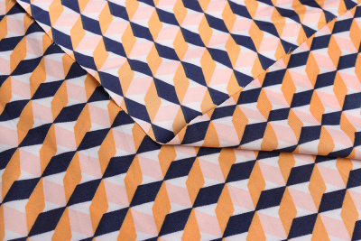 Шелк-атлас набивной 018-50 90гр/м.кв. Геометрия Желтый - изображение