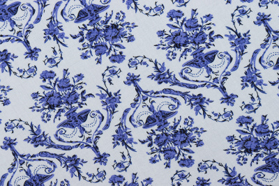 Штапель набивной 11978 Орнамент синий на белом - изображение
