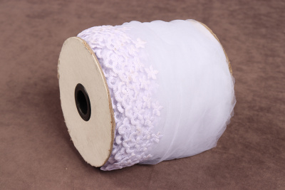 Кружево на сетке 100мм Цветочный край Белый - изображение