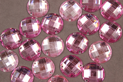 Стразы пришивные 20мм круг гранёные Розовый - изображение
