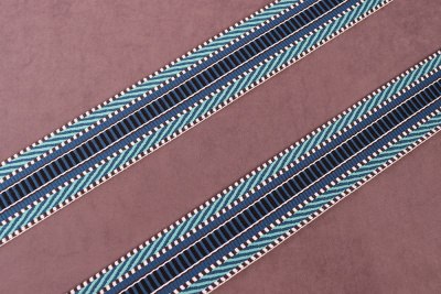 Лента ременная 50мм стропа Орнамент Бирюзовый/белый/синий - изображение