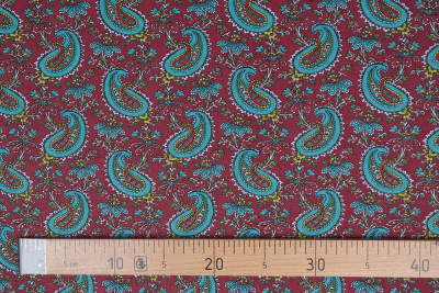 Бязь-универсал П13-150 ИВ Мятные огурцы на бордовом - изображение