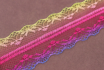 Кружево 42мм капроновое градиент Синий/Розовый/Желтый - изображение
