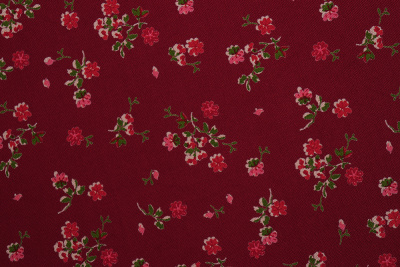 Штапель набивной 7680 Мелкие цветы на бордовом - изображение