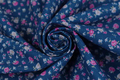 Ситец 80 набивной 85 гр/м.кв. Цветы на морской волне - изображение