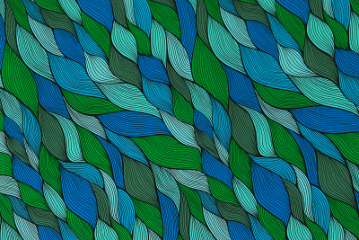 Шелк-атлас набивной 027 Абстракция Сине-зеленый - изображение