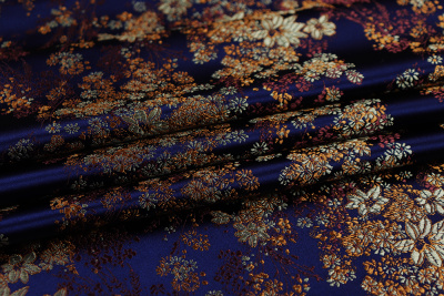 Шелк-жаккард цветы диагональ Т.синий - изображение