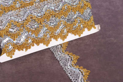 Тесьма 35мм плетеная с пайетками Золото/серебро - изображение