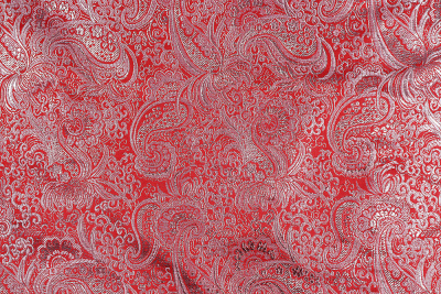 Парча-жаккард огурцы Серебро на коралловом - изображение