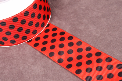 Репсовая лента 40мм Крупный горох Красный/Черный - изображение