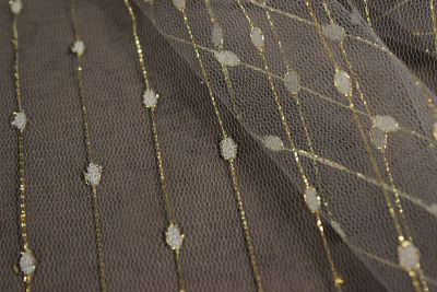 Сетка вышивка металлик 15309 Серый/золото - изображение