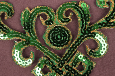 Термоаппликация с пайетками Орнамент Зеленый/Золото 8616 - изображение