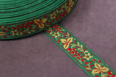 Лента 17мм жаккардовая 9573 Зеленый/Желтый/Красный - изображение