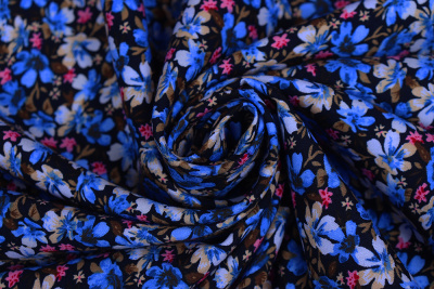 Штапель набивной 11978 Цветы на т.синем - изображение