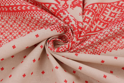 Лён набивной 145 гр/м.кв. Вышивка сударыня на сером - изображение