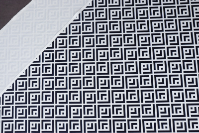 Трикотаж лапша Геометрия Молочный/синий - изображение