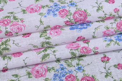 Ситец 80 набивной Цветы на белом - изображение