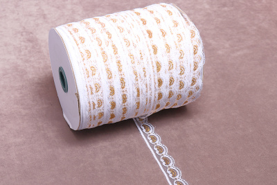 Кружево нейлон 25мм с метанитом Белый/золото - изображение