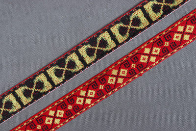 Лента 24мм жаккардовая 9456 Славянский орнамент Оберег Красный/желтый/черный - изображение