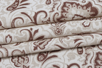 Лен набивной П-25 150 ИВ Бело-коричневый узор на бежевом - изображение