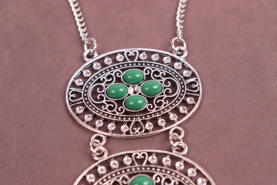 Комплект этнических украшений №140 Античное серебро/Зеленый - изображение