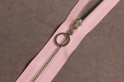 Молния декоративная с кольцом 70см металл Розовый/никель - изображение