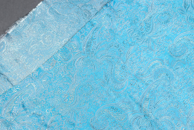 Парча-жаккард огурцы Серебро на бирюзовом - изображение