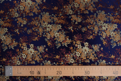 Шелк-жаккард цветы диагональ Т.синий - изображение