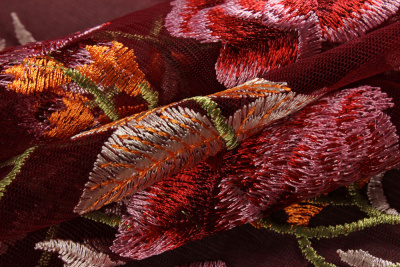 Сетка-вышивка цветы D&G Бордовый - изображение