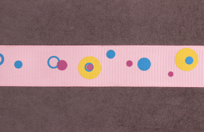 Репсовая лента с рисунком 25мм Круги Св.розовый/синий/желтый/т.розовый - изображение