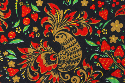 Бязь набивная 262 Ив 122 гр/м о/м Хохлома на черном - изображение