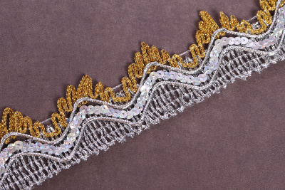 Тесьма 35мм плетеная с пайетками Золото/серебро - изображение