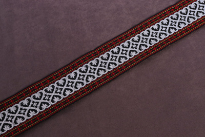 Тесьма жаккардовая 50мм Этнические узоры Красный/Золото - изображение