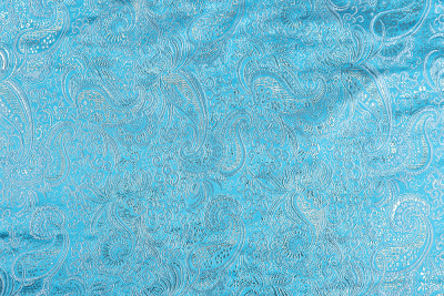 Парча-жаккард огурцы Серебро на бирюзовом - изображение